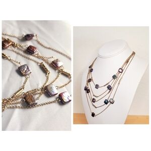 White House Black Market WHBM Iridescent Freshwater Pearls Layered Necklace Boho